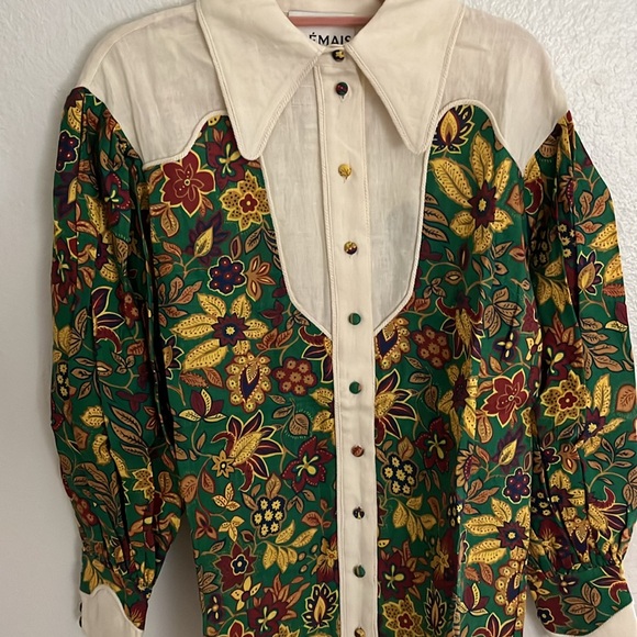 ALÉMAIS Isabella paneled floral-print linen blouse size 6 AUS - Picture 7 of 13